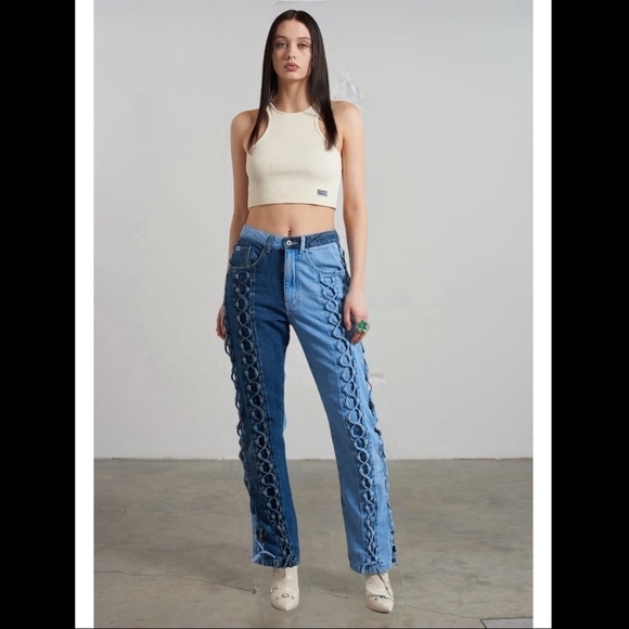 NWT- Ragged Priest Leash Lace-Up Dad Jeans - Picture 1 of 12